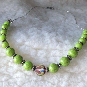 Lime Green & Silver Half Necklace - 18"